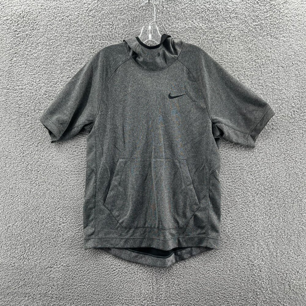 Nike Short Sleeve Hoodie Mens Medium Dri-Fit Gray Sweatshirt Pullover